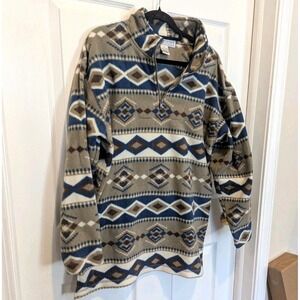 Vintage 90s Southwestern‎ Aztec Fleece Pullover 1/4 Zip Jennifer Moore M Cabin